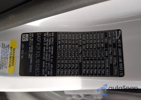 2020 Jaguar E-Pace P250 Awd Automatic z USA, uszkodzony, nr VIN SADFK2FX2L1012853